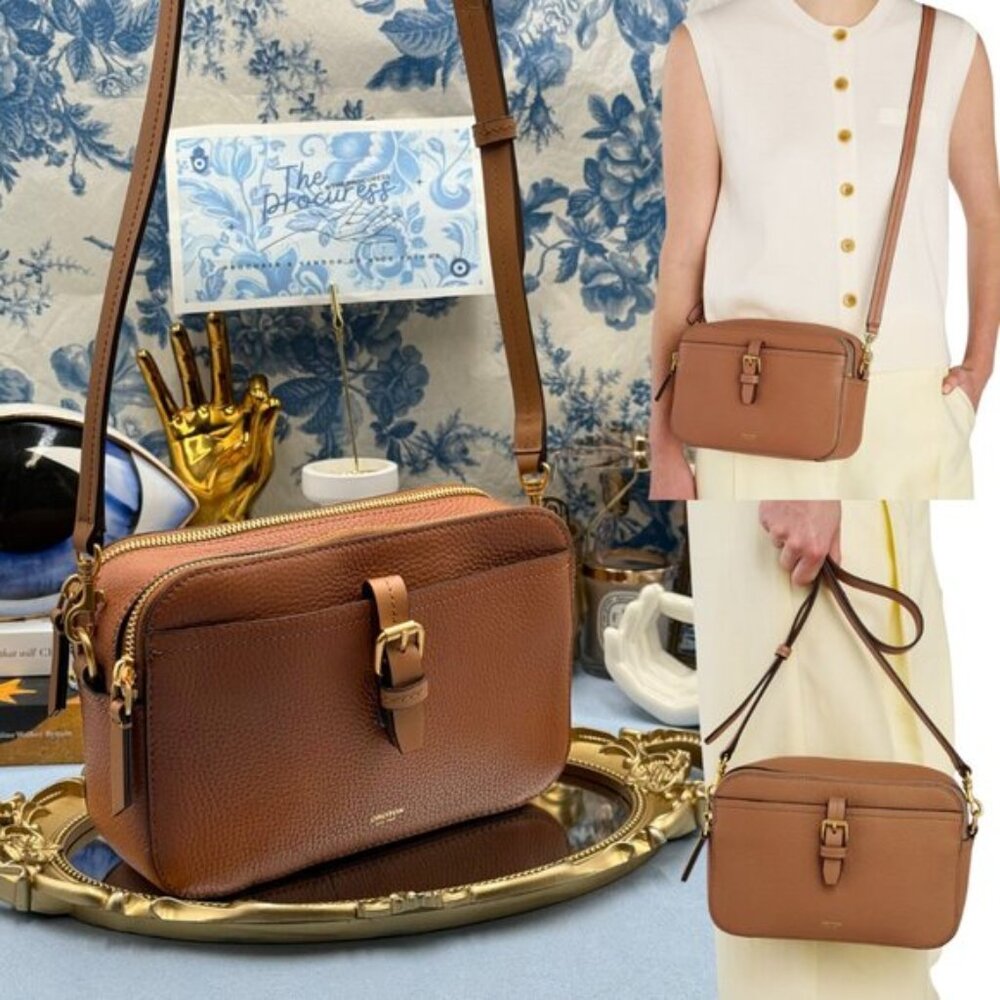 🆕 OROTON 🧿 NWOT Dylan Camera Crossbody Bag, Tan Calfskin Pebble Leather